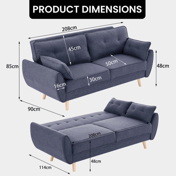 Elle Button-Tufted Fabric Sofa Bed with Cushions by Sarantino - Dark Grey Image 5