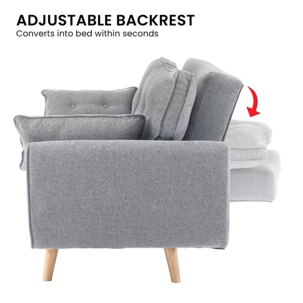 Elle Button-Tufted Fabric Sofa Bed w/ Cushions by Sarantino Light Grey Image 12