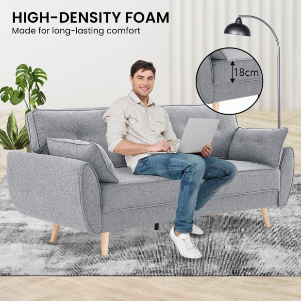 Elle Button-Tufted Fabric Sofa Bed w/ Cushions by Sarantino Light Grey Image 13