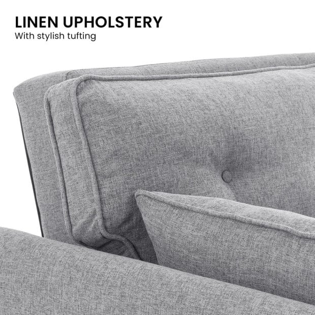 Elle Button-Tufted Fabric Sofa Bed w/ Cushions by Sarantino Light Grey Image 10