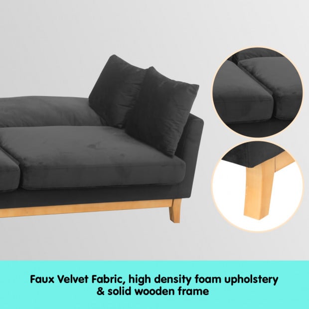 Daydream 3-Seater Loose-Back Sofa Bed with Cushions by Sarantino - Black Image 6