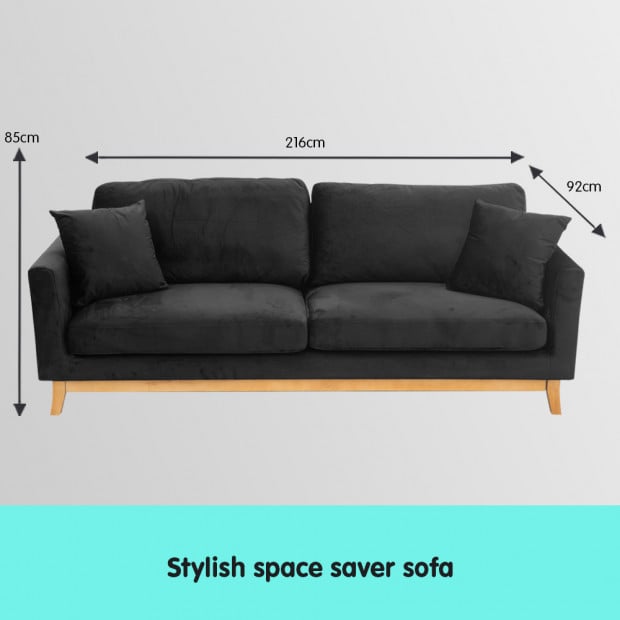 Daydream 3-Seater Loose-Back Sofa Bed with Cushions by Sarantino - Black Image 3
