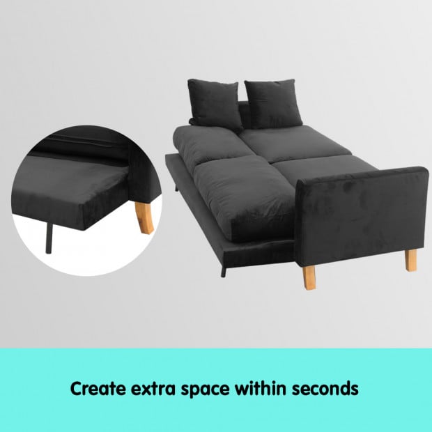 Daydream 3-Seater Loose-Back Sofa Bed with Cushions by Sarantino - Black Image 5