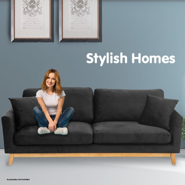 Daydream 3-Seater Loose-Back Sofa Bed with Cushions by Sarantino - Black Image 8