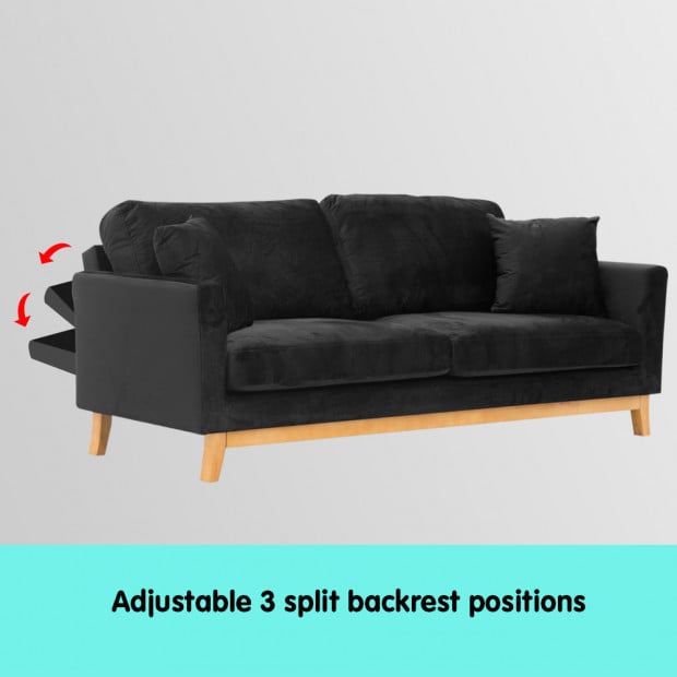 Daydream 3-Seater Loose-Back Sofa Bed with Cushions by Sarantino - Black Image 4