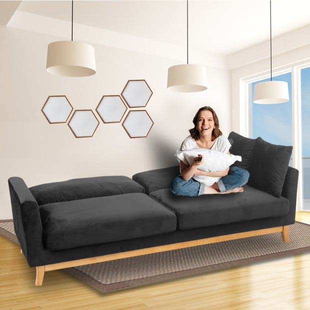 Daydream 3-Seater Loose-Back Sofa Bed with Cushions by Sarantino - Black Image 2