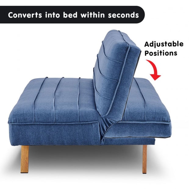Riviera 3-Seater Pleated Linen Sofa Bed by Sarantino - Dark Blue Image 3