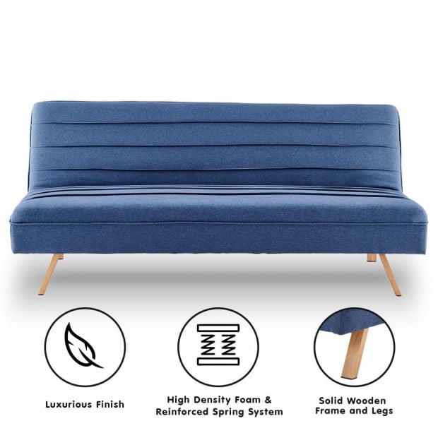 Riviera 3-Seater Pleated Linen Sofa Bed by Sarantino - Dark Blue Image 2