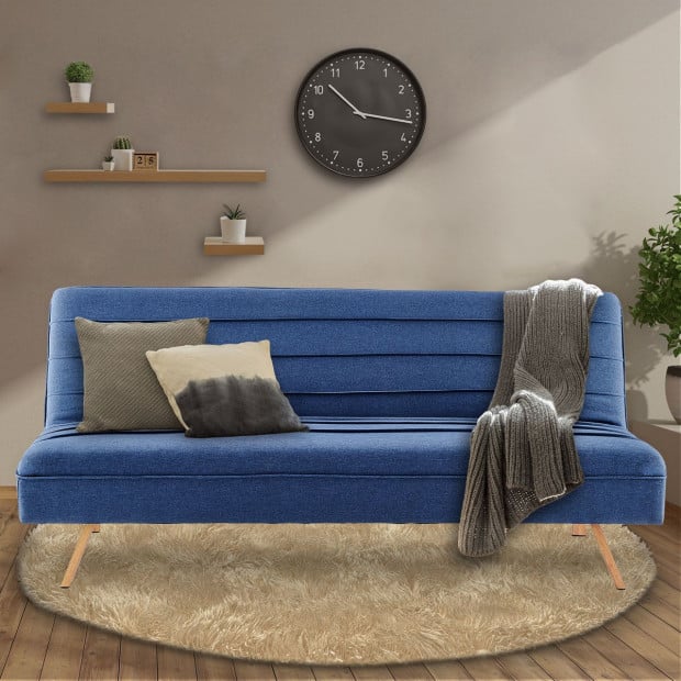 Riviera 3-Seater Pleated Linen Sofa Bed by Sarantino - Dark Blue Image 11