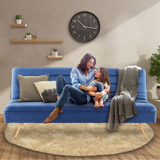 Riviera 3-Seater Pleated Linen Sofa Bed by Sarantino - Dark Blue Image 12