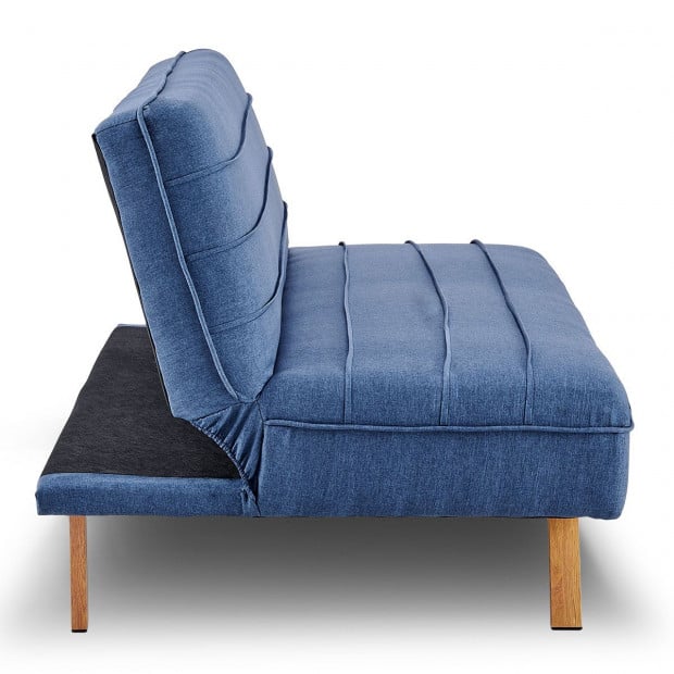 Riviera 3-Seater Pleated Linen Sofa Bed by Sarantino - Dark Blue Image 4