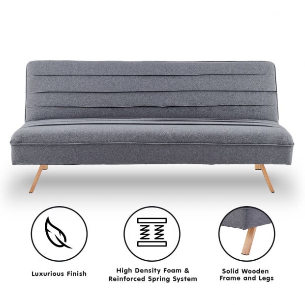 Riviera 3-Seater Pleated Linen Sofa Bed by Sarantino - Dark Grey Image 2