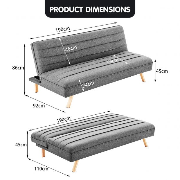 Riviera 3-Seater Pleated Linen Sofa Bed by Sarantino - Dark Grey Image 8