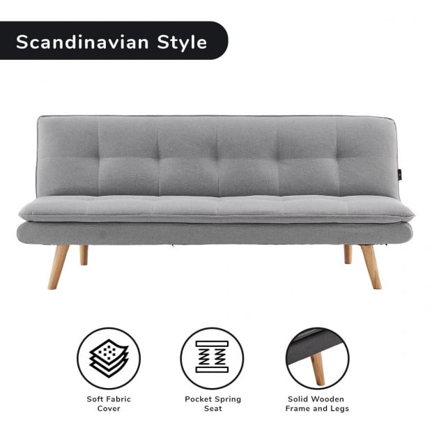 Cloud Plush Tufted Sofa Bed with Splayed Legs by Sarantino - Light Grey Image 2