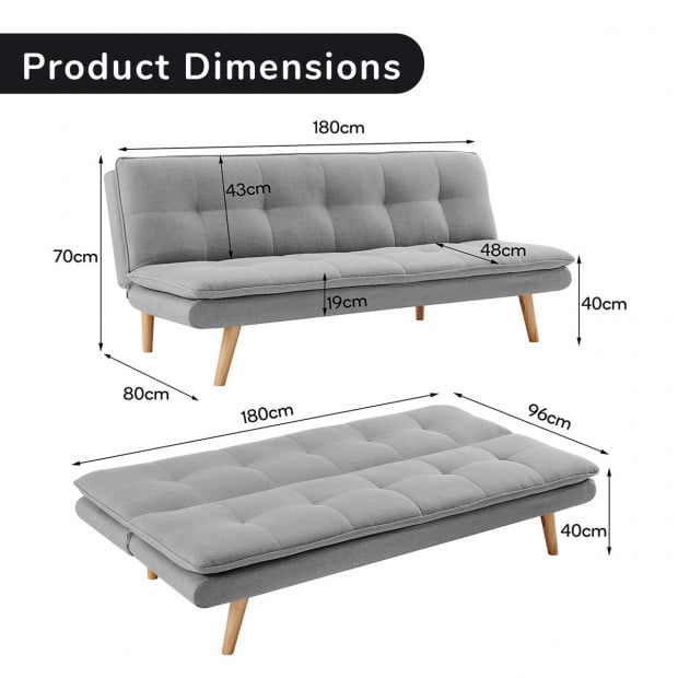 Cloud Plush Tufted Sofa Bed with Splayed Legs by Sarantino - Light Grey Image 10