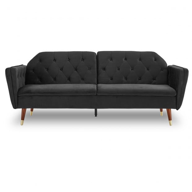 Beatrice Button-Tufted Faux Velvet Sofa Bed by Sarantino - Black Image 9