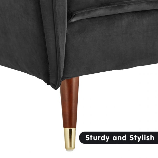 Beatrice Button-Tufted Faux Velvet Sofa Bed by Sarantino - Black Image 2