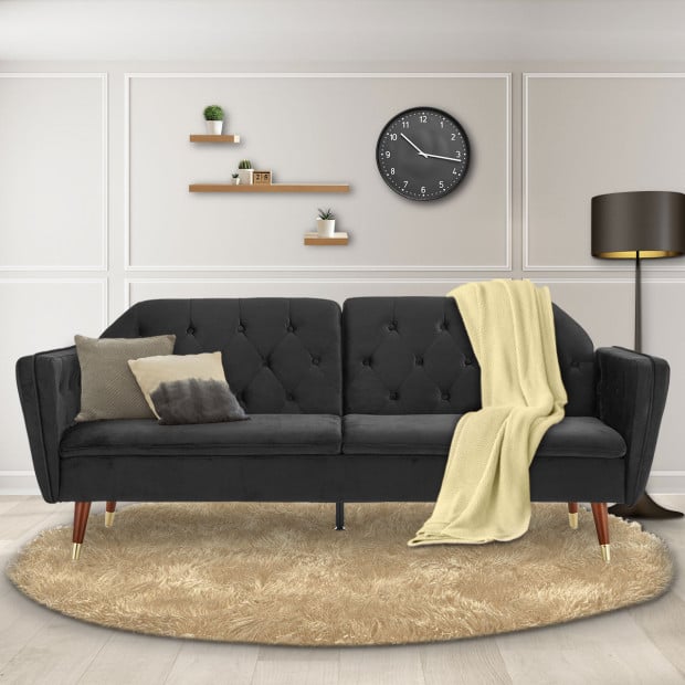 Beatrice Button-Tufted Faux Velvet Sofa Bed by Sarantino - Black Image 10