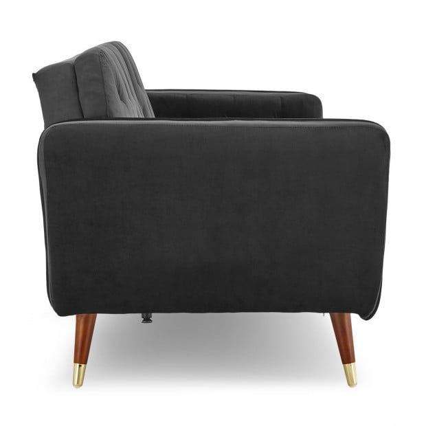 Beatrice Button-Tufted Faux Velvet Sofa Bed by Sarantino - Black Image 8