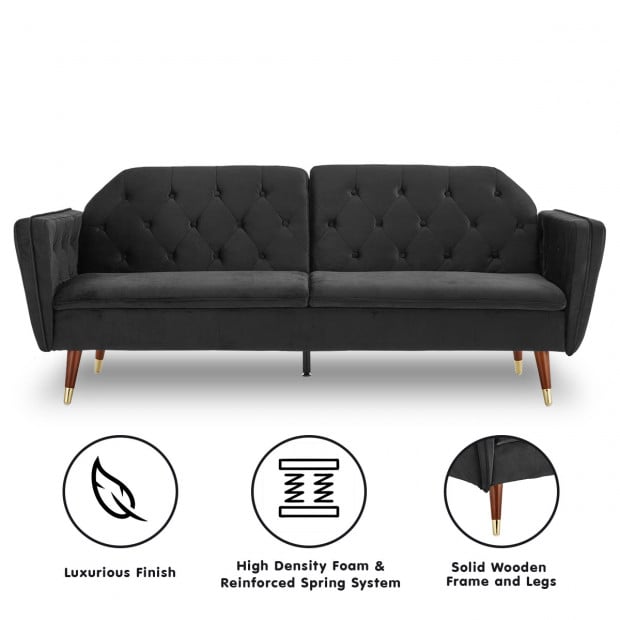 Beatrice Button-Tufted Faux Velvet Sofa Bed by Sarantino - Black Image 5
