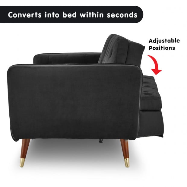 Beatrice Button-Tufted Faux Velvet Sofa Bed by Sarantino - Black Image 13