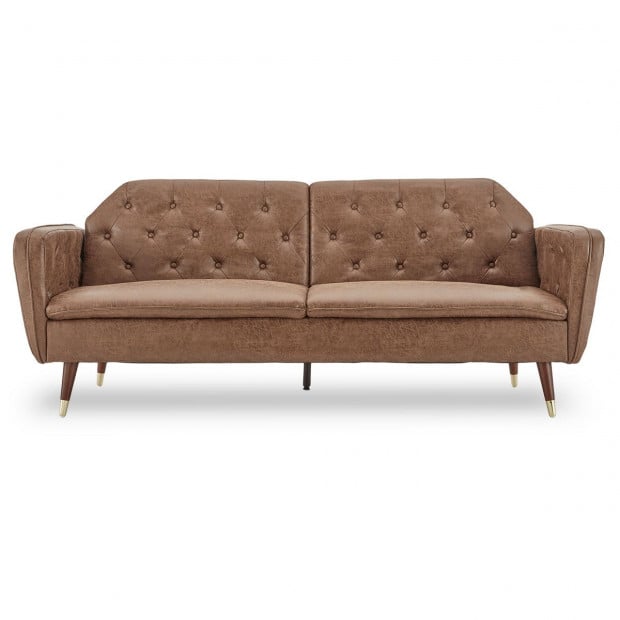 Beatrice Button-Tufted Faux Leather Sofa Bed by Sarantino - Brown Image 2