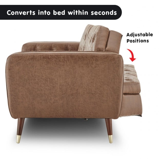 Beatrice Button-Tufted Faux Leather Sofa Bed by Sarantino - Brown Image 4