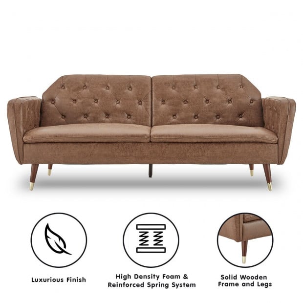 Beatrice Button-Tufted Faux Leather Sofa Bed by Sarantino - Brown Image 3