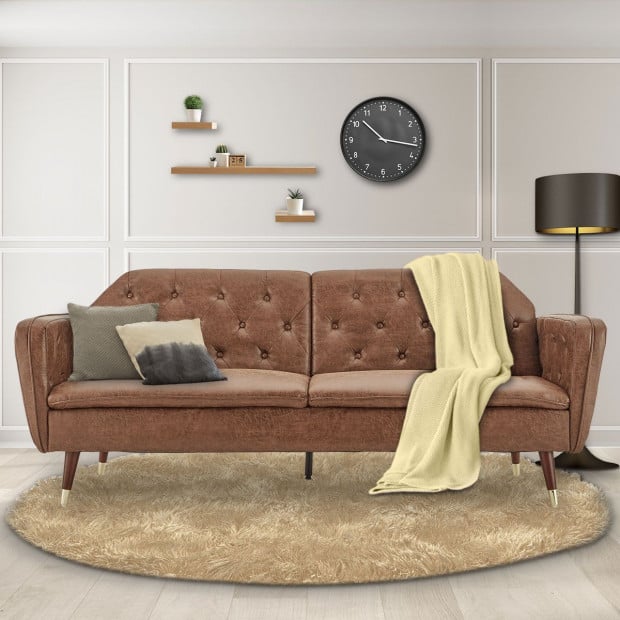Beatrice Button-Tufted Faux Leather Sofa Bed by Sarantino - Brown Image 13