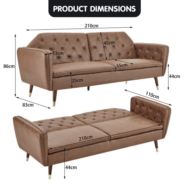 Beatrice Button-Tufted Faux Leather Sofa Bed by Sarantino - Brown Image 10