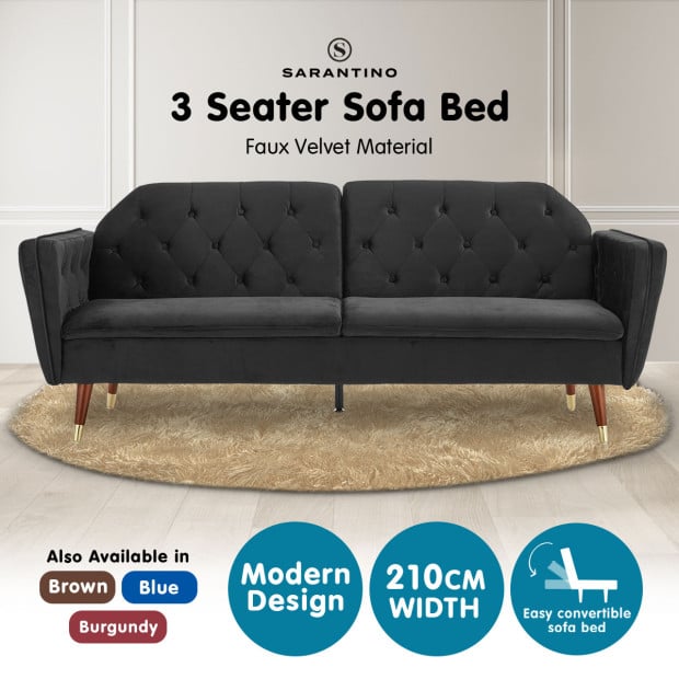 Beatrice Button-Tufted Faux Velvet Sofa Bed by Sarantino - Black