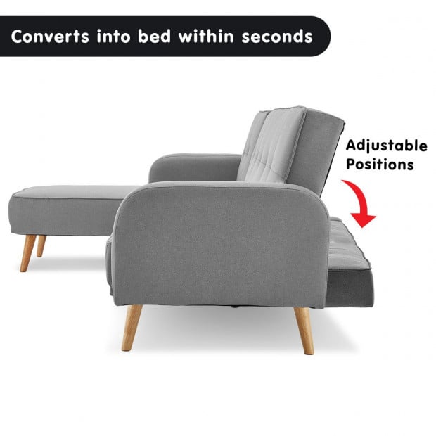 Bella 3-Seater Corner Sofa Bed with Chaise Lounge by Sarantino - Light Grey Image 3