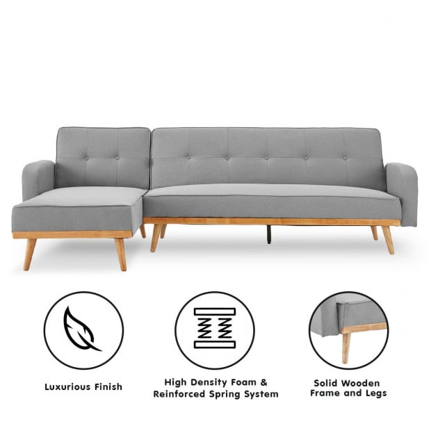 Bella 3-Seater Corner Sofa Bed with Chaise Lounge by Sarantino - Light Grey Image 2