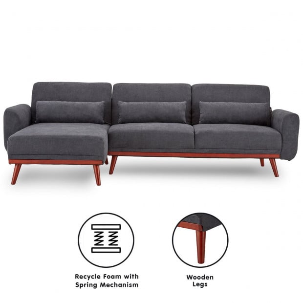 Willow Modern Sofa Bed with Chaise by Sarantino - Dark Grey Image 9