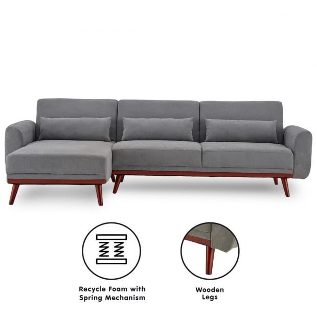 Willow Modern Sofa Bed with Chaise by Sarantino - Light Grey Image 10