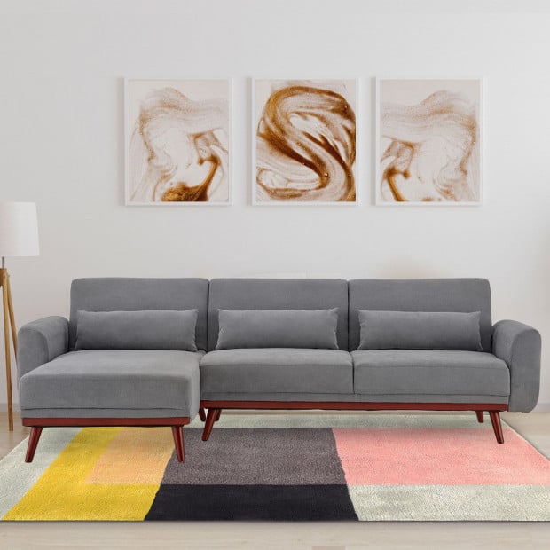 Willow Modern Sofa Bed with Chaise by Sarantino - Light Grey Image 2