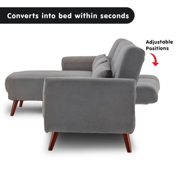 Willow Modern Sofa Bed with Chaise by Sarantino - Light Grey Image 9