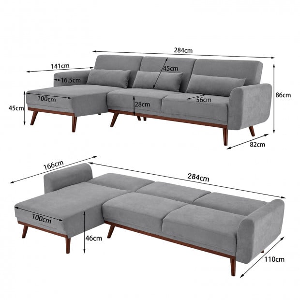 Willow Modern Sofa Bed with Chaise by Sarantino - Light Grey Image 12
