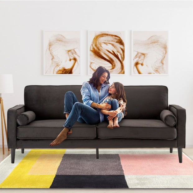Chloe Faux Velvet Sofa Bed with Bolsters by Sarantino - Black Image 9