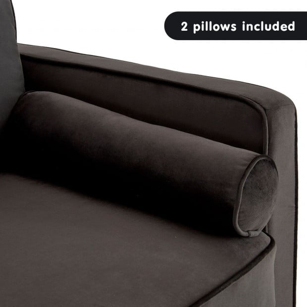 Chloe Faux Velvet Sofa Bed with Bolsters by Sarantino - Black Image 10