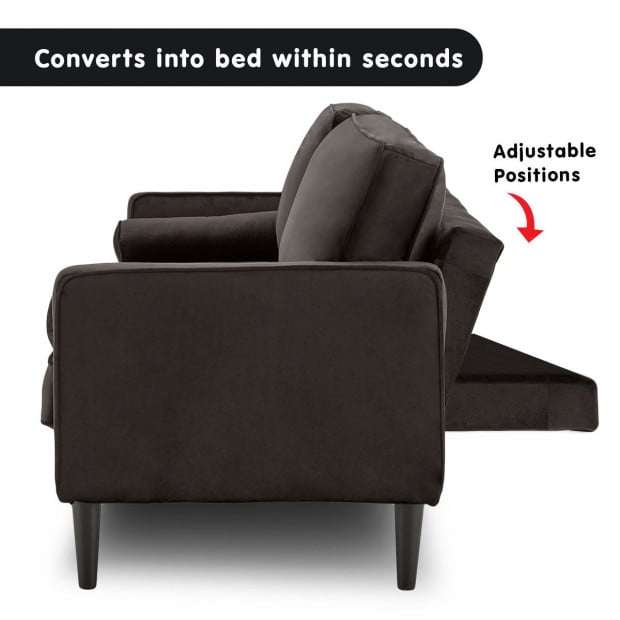 Chloe Faux Velvet Sofa Bed with Bolsters by Sarantino - Black Image 7