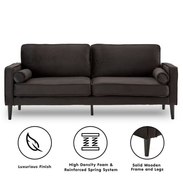 Chloe Faux Velvet Sofa Bed with Bolsters by Sarantino - Black Image 8