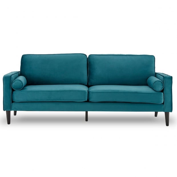 Chloe Faux Velvet Sofa Bed with Bolsters by Sarantino - Blue