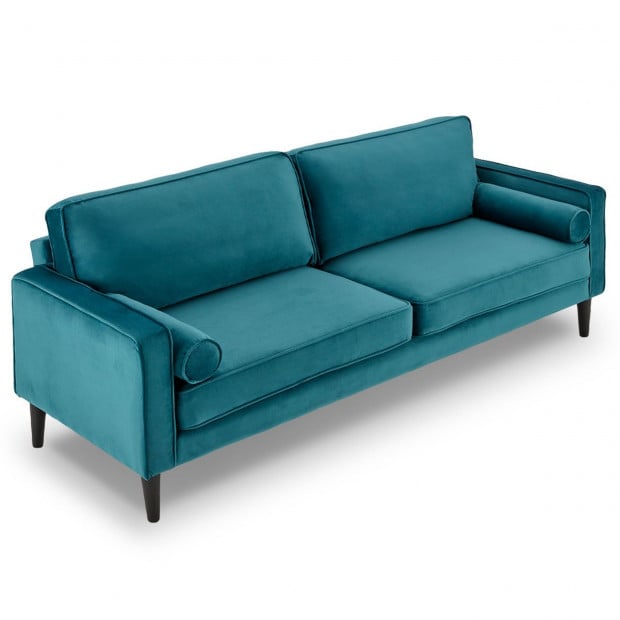 Chloe Faux Velvet Sofa Bed with Bolsters by Sarantino - Blue Image 2