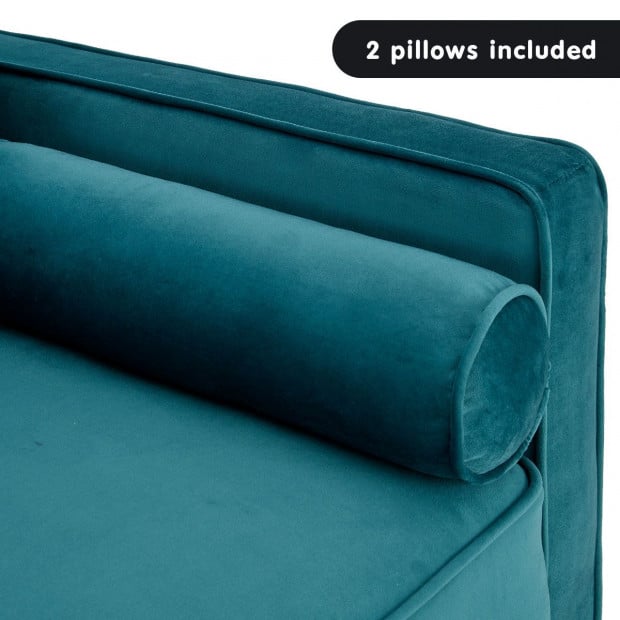 Chloe Faux Velvet Sofa Bed with Bolsters by Sarantino - Blue Image 7