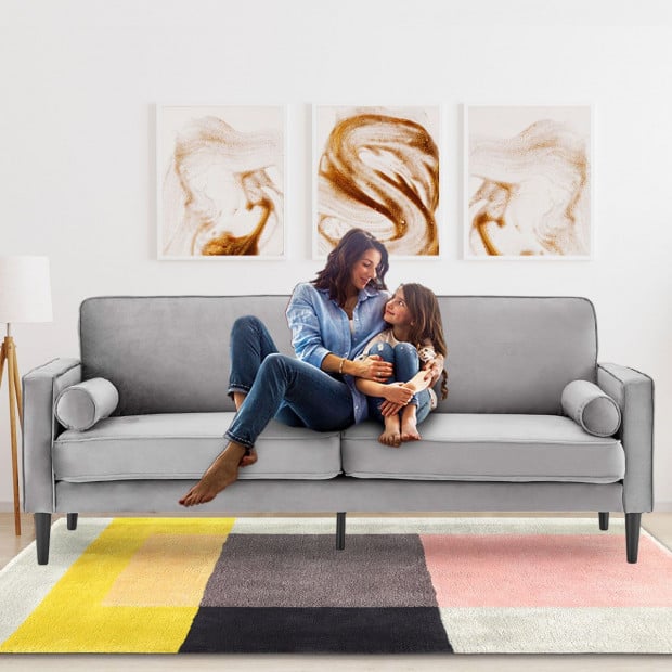 Chloe Faux Velvet Sofa Bed with Bolsters by Sarantino - Grey Image 11