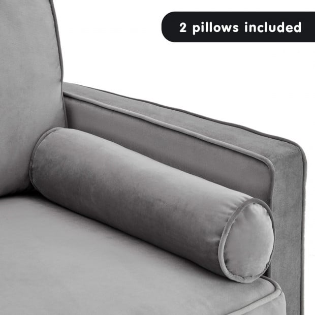 Chloe Faux Velvet Sofa Bed with Bolsters by Sarantino - Grey Image 7