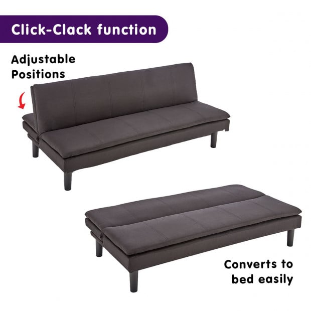 Selena 3-Seater Fabric Sofa Bed with Stitching by Sarantino - Black Image 3