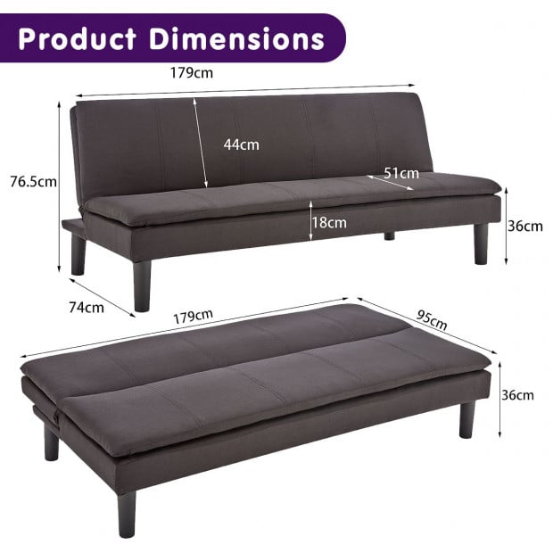 Selena 3-Seater Fabric Sofa Bed with Stitching by Sarantino - Black Image 11
