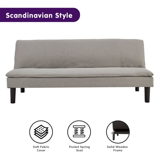 Selena 3-Seater Fabric Sofa Bed with Stitching by Sarantino - Light Grey Image 2